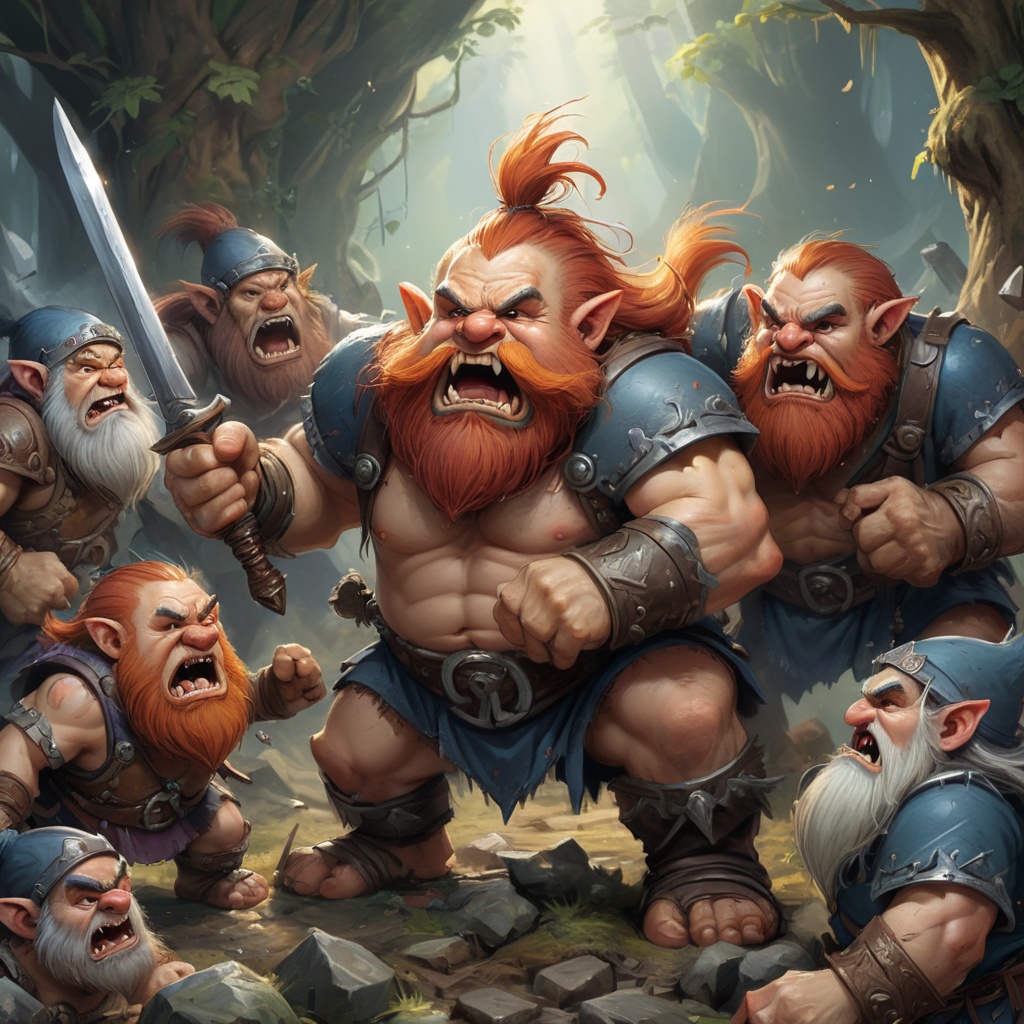 Dwarf fighting with trolls,  by ake - Bitxu Comic on Tensor.Art