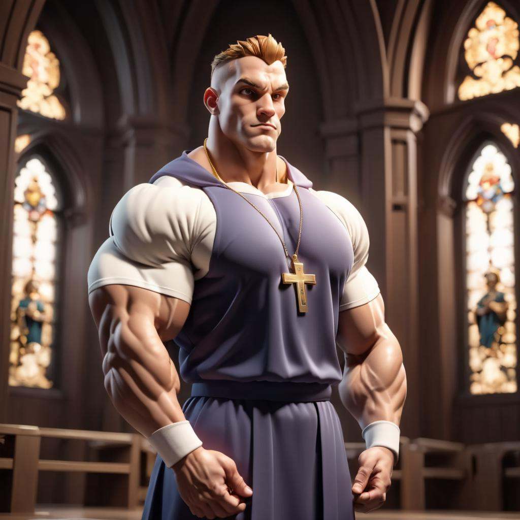 3D Render Style,  3DRenderAF,  A bodybuilder priest on Tensor.Art