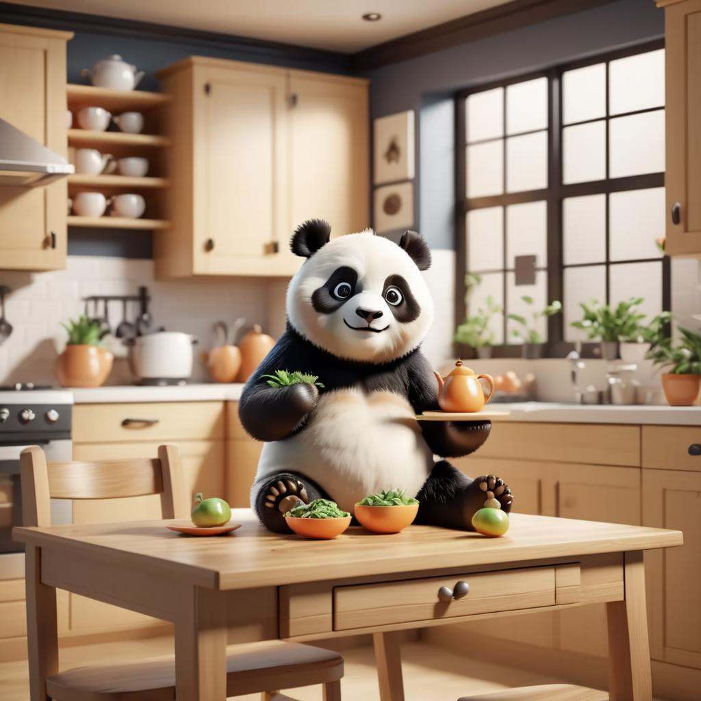 3D Render Style,  3DRenderAF,  Cute panda on top of a table on Tensor.Art