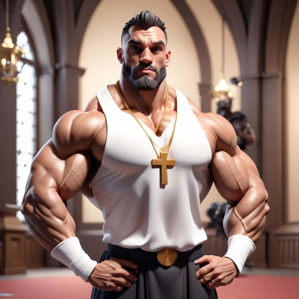 3D Render Style,  3DRenderAF,  A bodybuilder priest on Tensor.Art