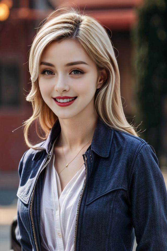 plain jacket,  white blouse,  wild blonde hair on Tensor.Art