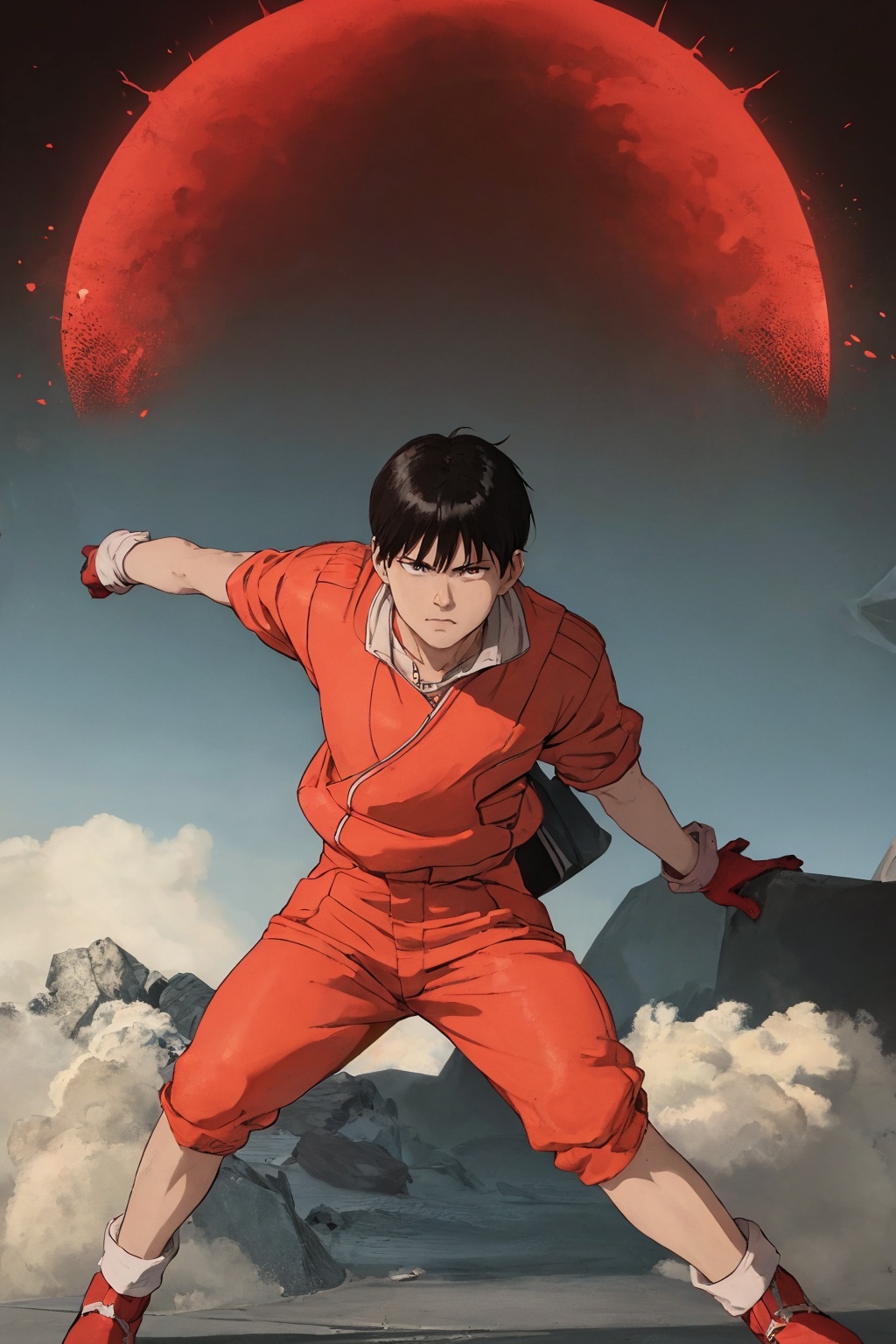 kaneda from akira movie poster ,  red clothing,  gloves on Tensor.Art