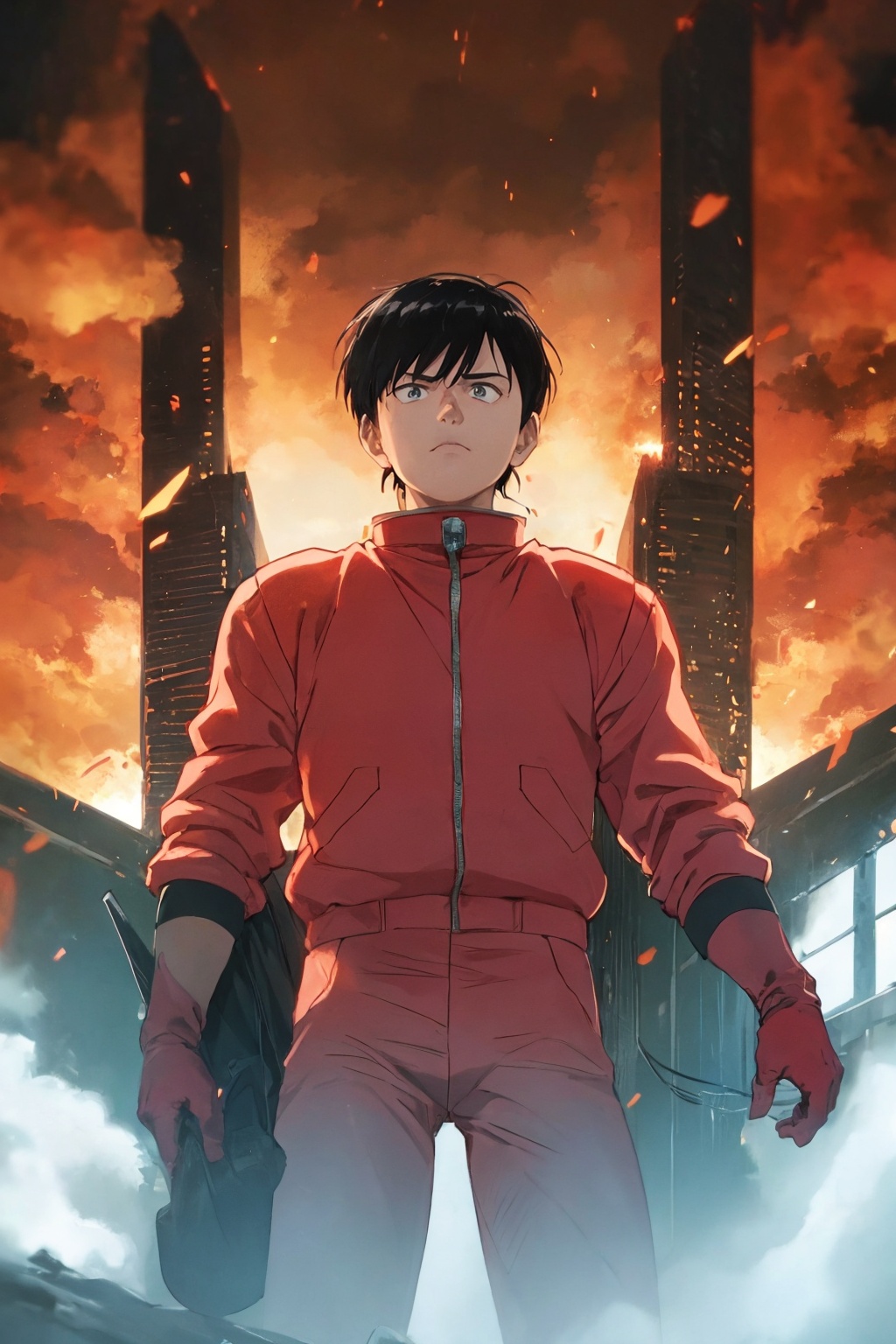 kaneda from akira movie movie scene,  red clothing,  gloves on Tensor.Art