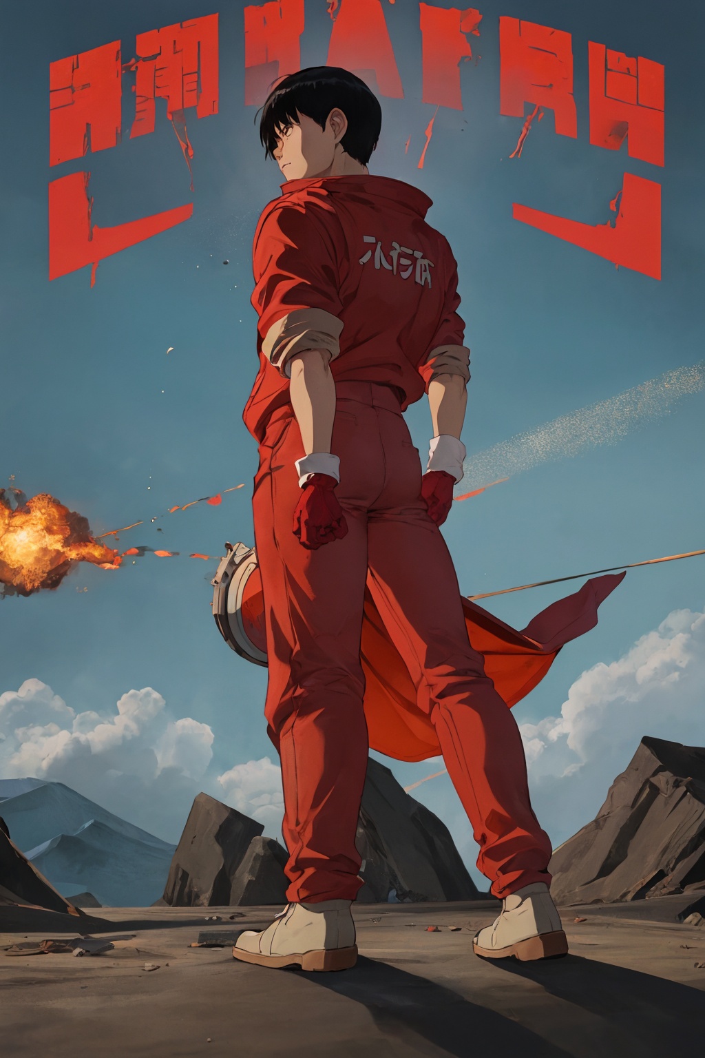 kaneda from akira movie poster ,  red clothing,  gloves on Tensor.Art