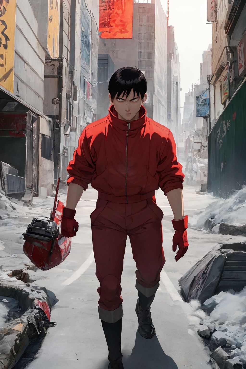 kaneda from akira movie poster ,  red clothing,  gloves on Tensor.Art
