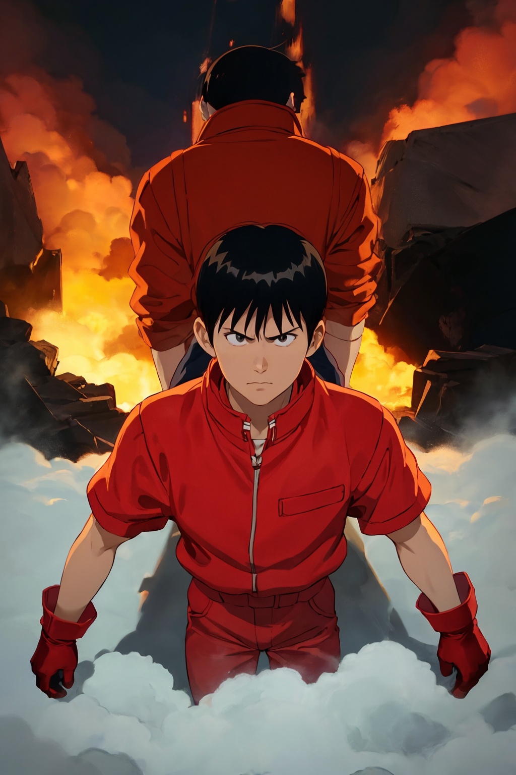 kaneda from akira movie poster,  red clothing,  gloves on Tensor.Art