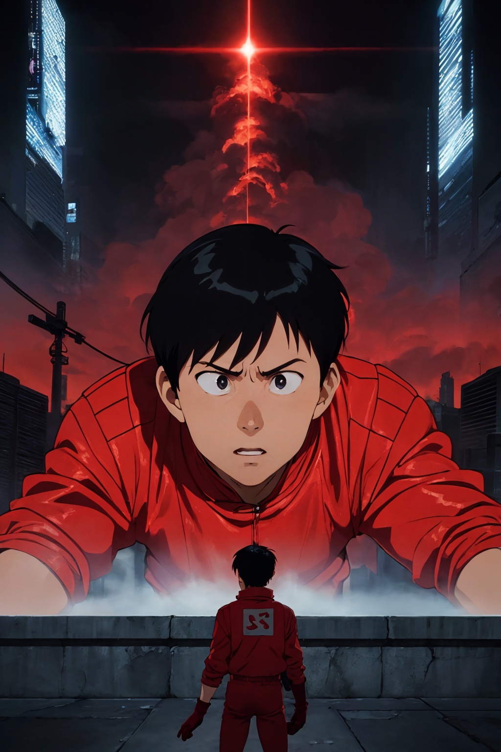 kaneda from akira movie poster,  red clothing,  gloves on Tensor.Art