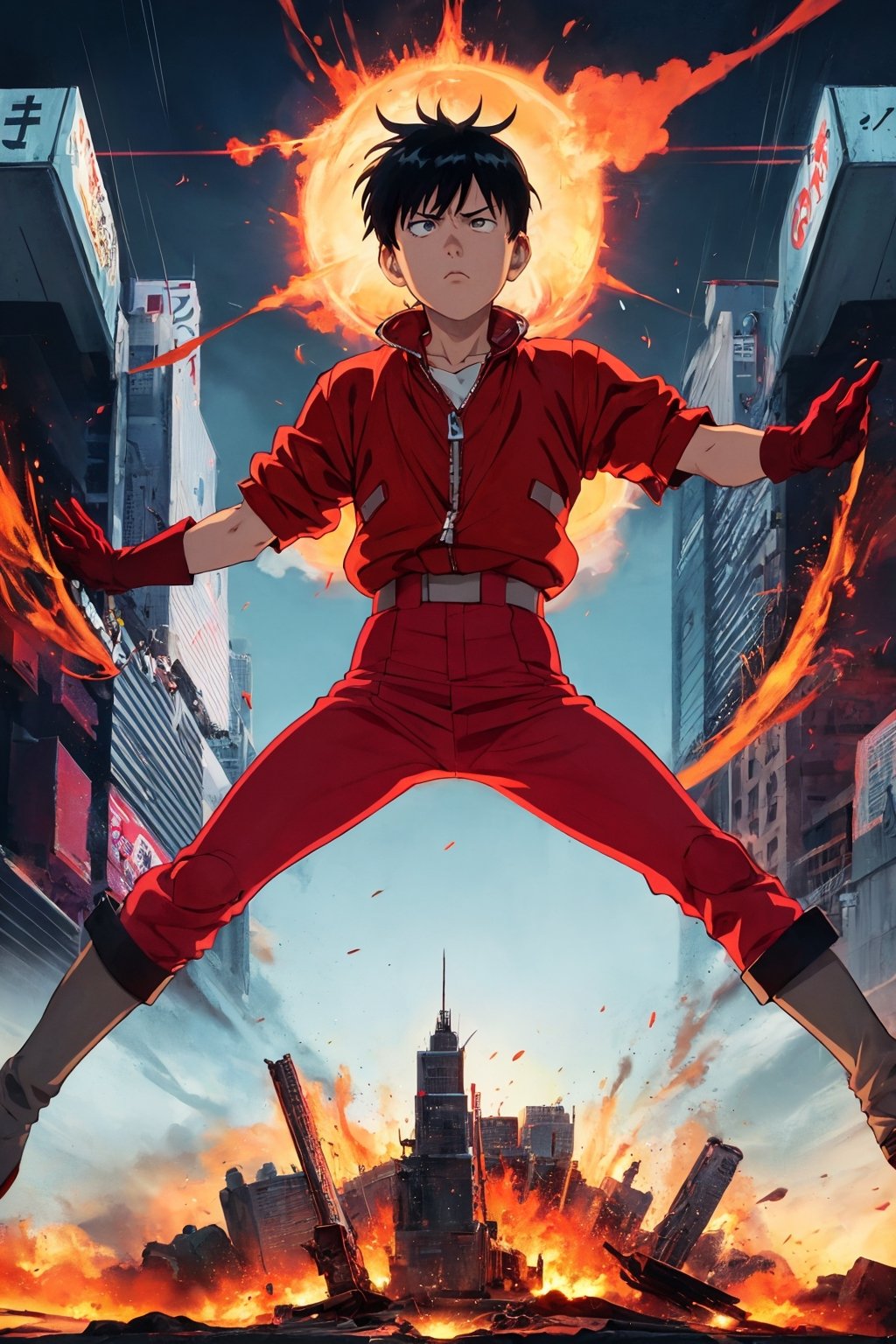 kaneda from akira movie poster,  red clothing,  gloves on Tensor.Art