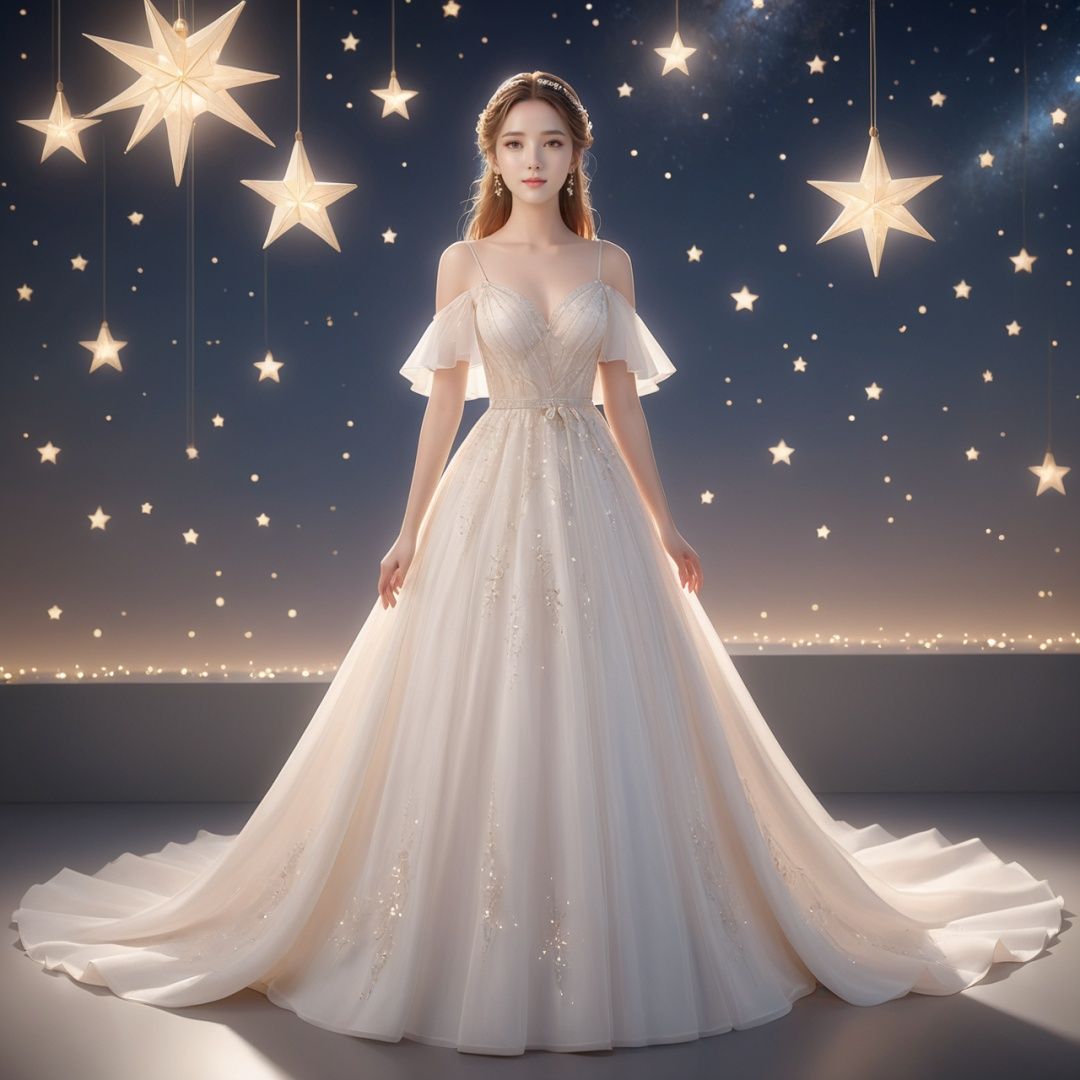  1girl,cute,lovely,sweet,among stars,long dress,pretty face,dynamic angle,masterpiece,ultra-highres,8k wallpaper,CG unity,delicate lighting and shadows,delicate details,perfect hands,Look at me,best quality,,