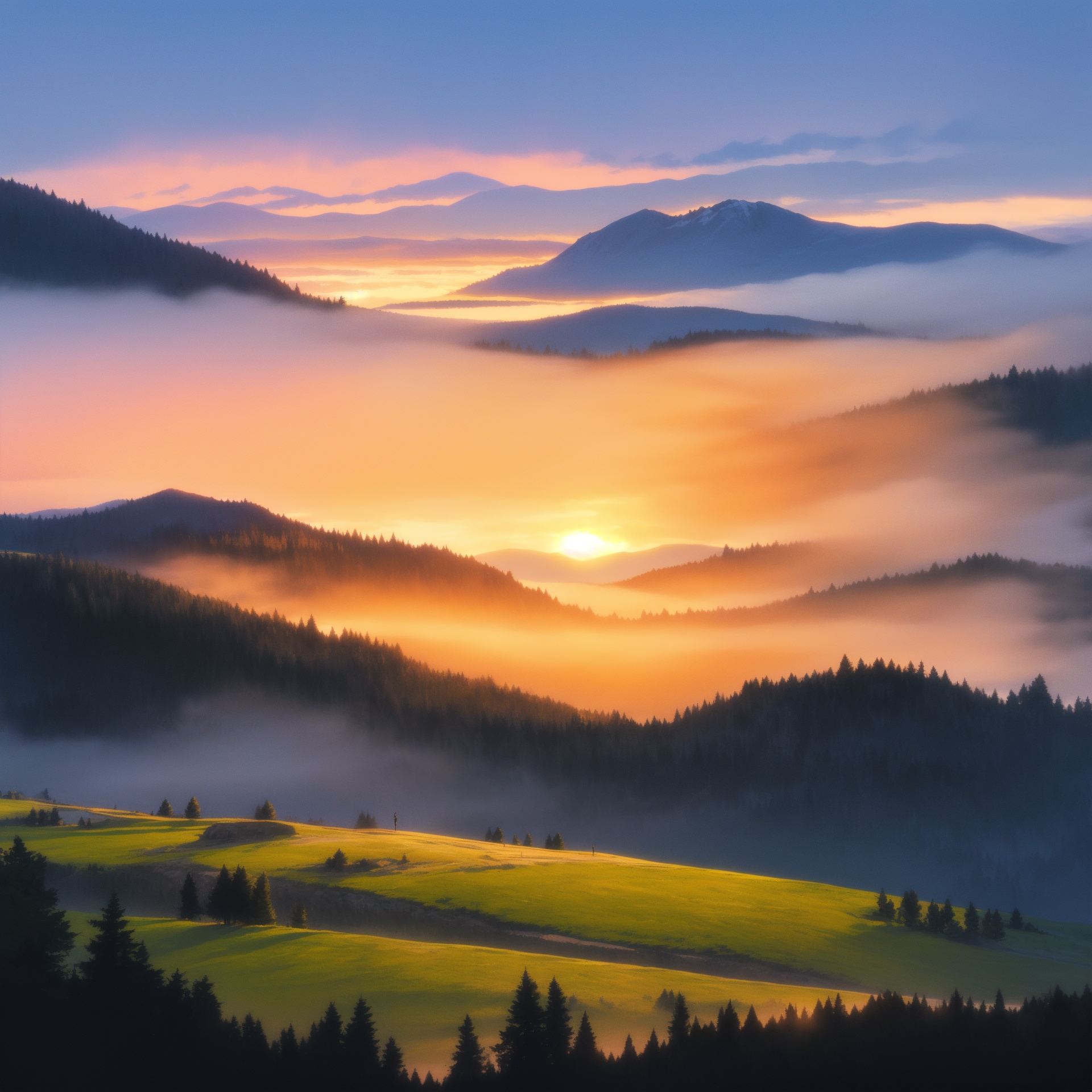 ghibli,  Scenery of sunrise,  mountains on Tensor.Art