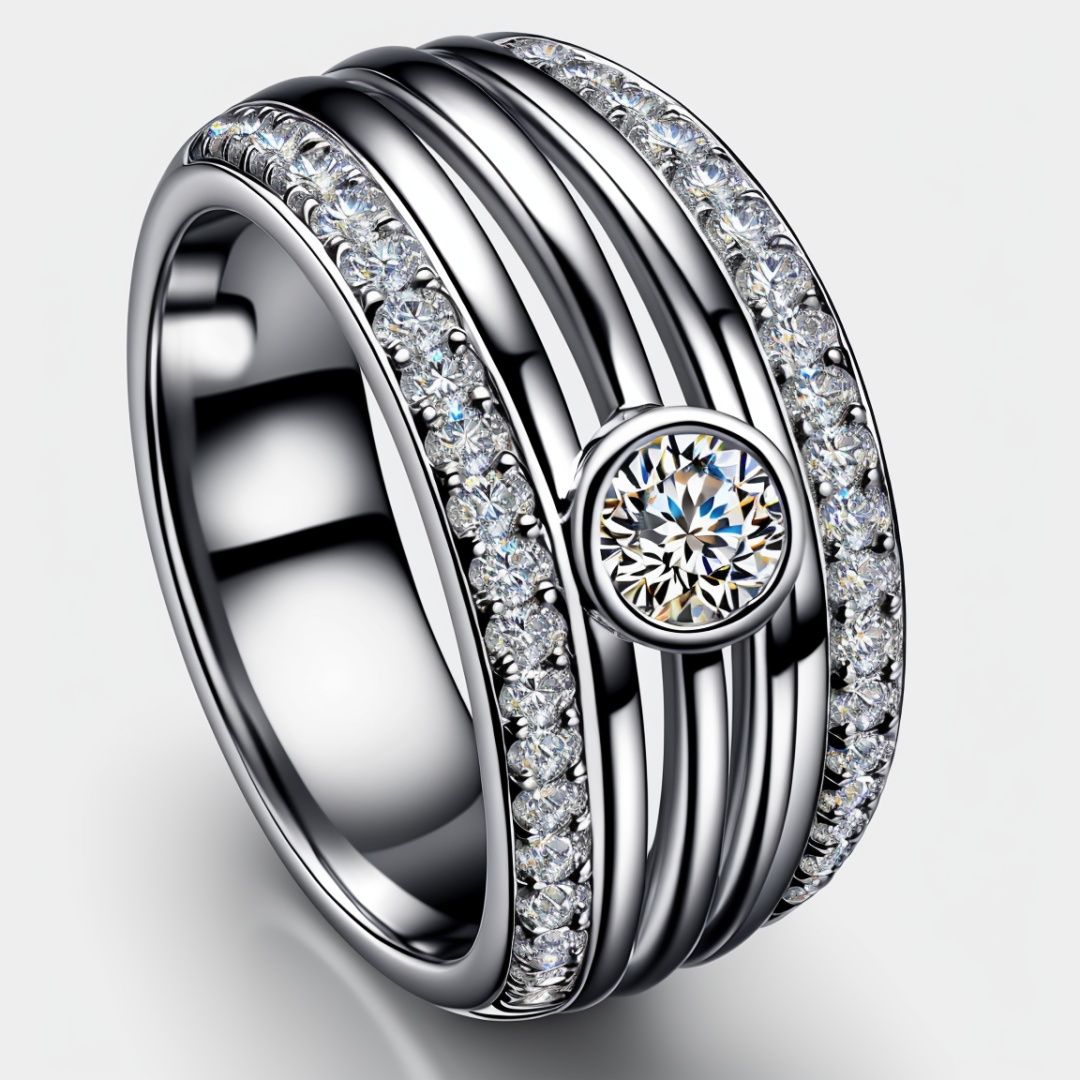 masterpiece,best quality,realistic,Platinum ring,bezel setting,diamond,shadow,simple background,white background,no human,
