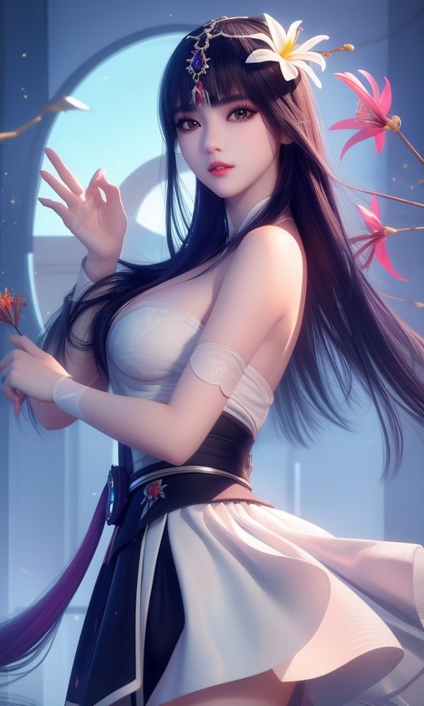 (,1girl, ,best quality, )<lora:DA_少司命-秦时明月:0.7>,, ,masterpiece, fantasy, realistic,science fiction,mole, ultra realistic 8k cg, ,tamari \(flawless\),  medium breasts  ,spider lily,full moon (()), (),