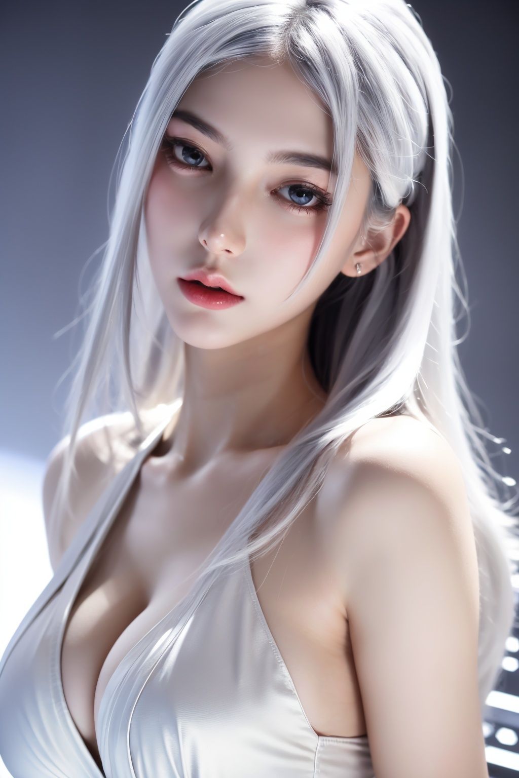 (RAW photo, best quality, masterpiece:1.2),(super realistic, photo-realistic:1.3),ultra-detailed,extremely detailed cg 16k wallpaper,skin gloss,light persona,flawless,clean,professional artwork,famous artwork,perfect face,beautiful face,(crystalstexture skin:1.2),(extremely delicate and beautiful),wzjbxzh,snow,snowing,snowflakes,1girl,white_hair,(breasts,medium_breasts,cleavage:1.2 ),looking at viewer,(pov:1.2),<lora:926jyy2-000018:0.8:1,1,1,1,1,0,0.2,0,0.8,1,1,0.2,0,0,0,0,0>,