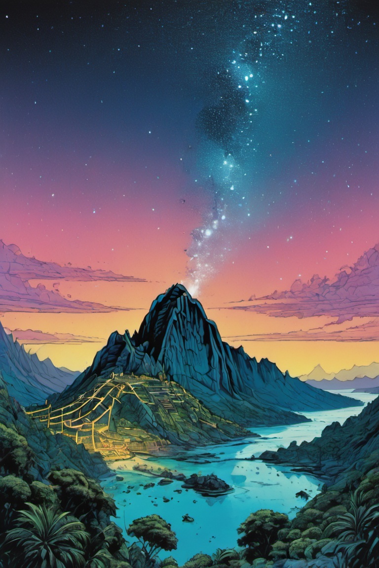 [Wayna Picchu:The Caribbean Sea:] and Scorpius constellation, Charred, 