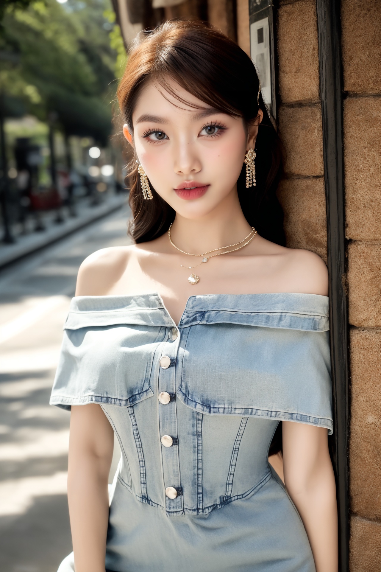 sexy lady,  (Lace dress with a denim jacket and,  sexy on Tensor.Art