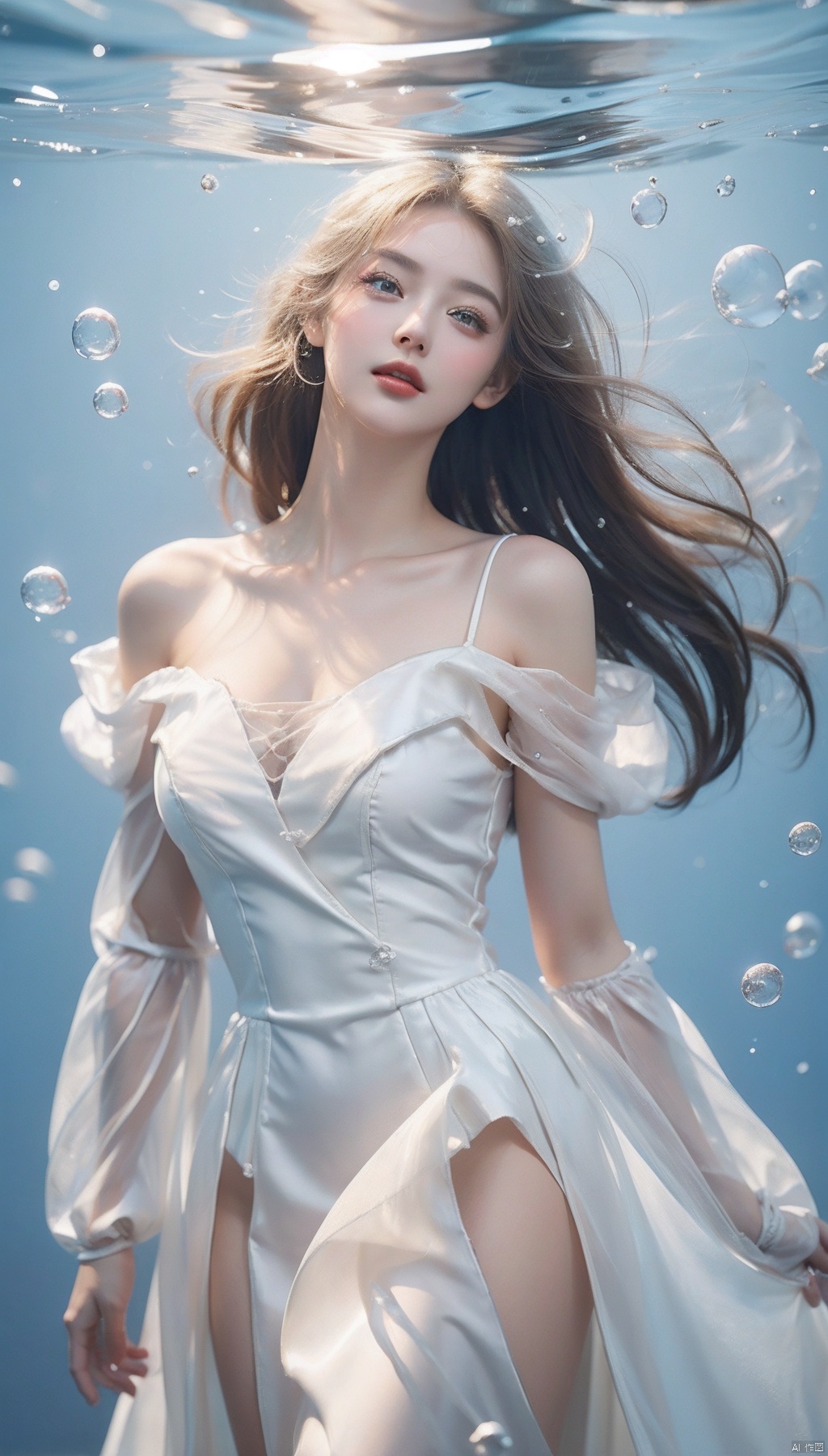 stars in the eyes,  There are many scattered luminous petals,  bubble on Tensor.Art