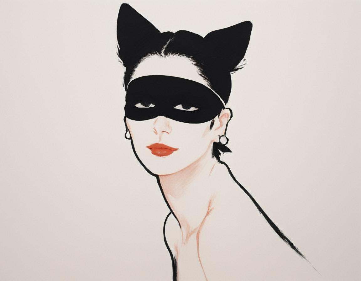 japanese line painting of a close up woman with cat ears and ,  , on Tensor.Art