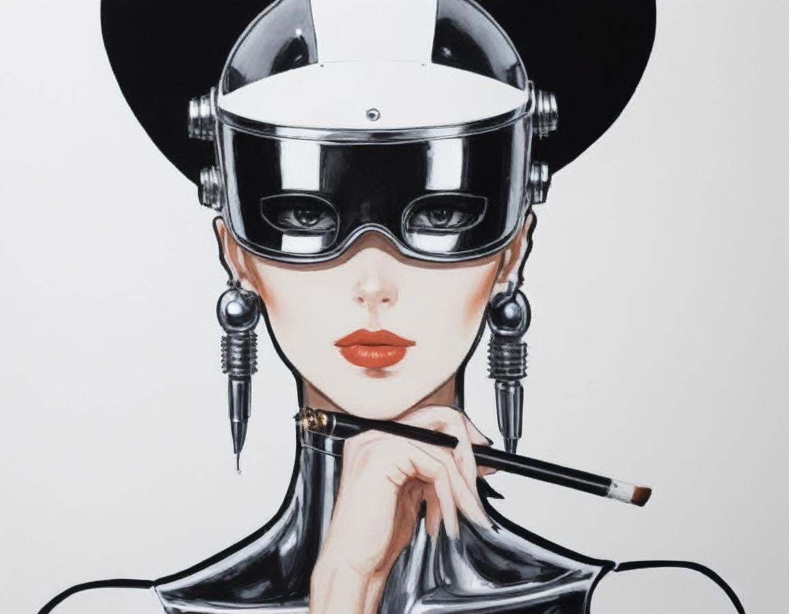 japanese line painting of a robot girl in the style of hajime sorayama ,  ,  mechanical visor eyes on Tensor.Art