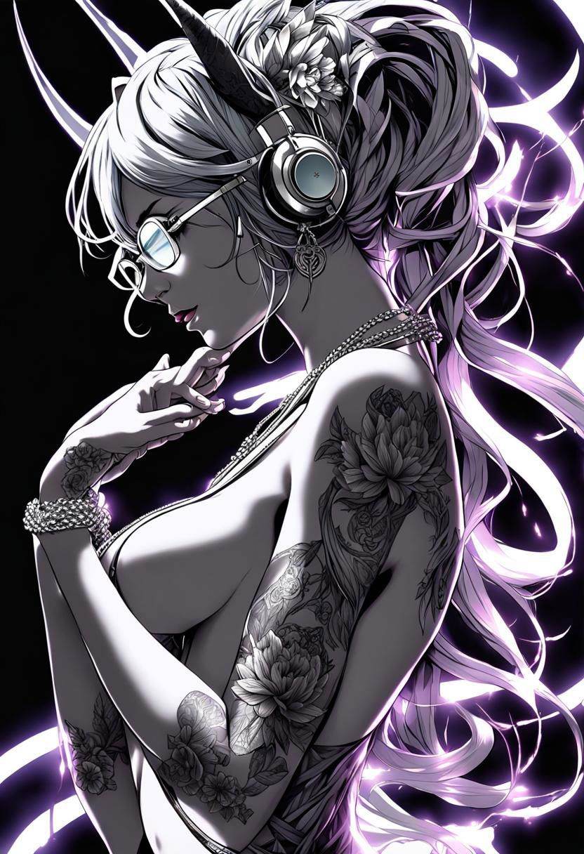 Asymetrical,  Black background,  Magnificent intricate pencil drawn on Tensor.Art