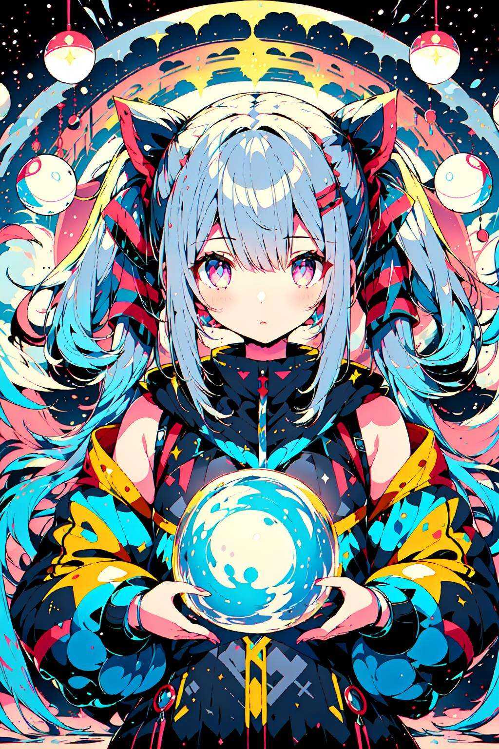xsty,<lora:XSTY-CO:0.8>,(1girl),(innocent expression),(twin-tails hairstyle),surrounded by magical floating orbs,(magical atmosphere:1.1),creating a magical and whimsical ambiance.,