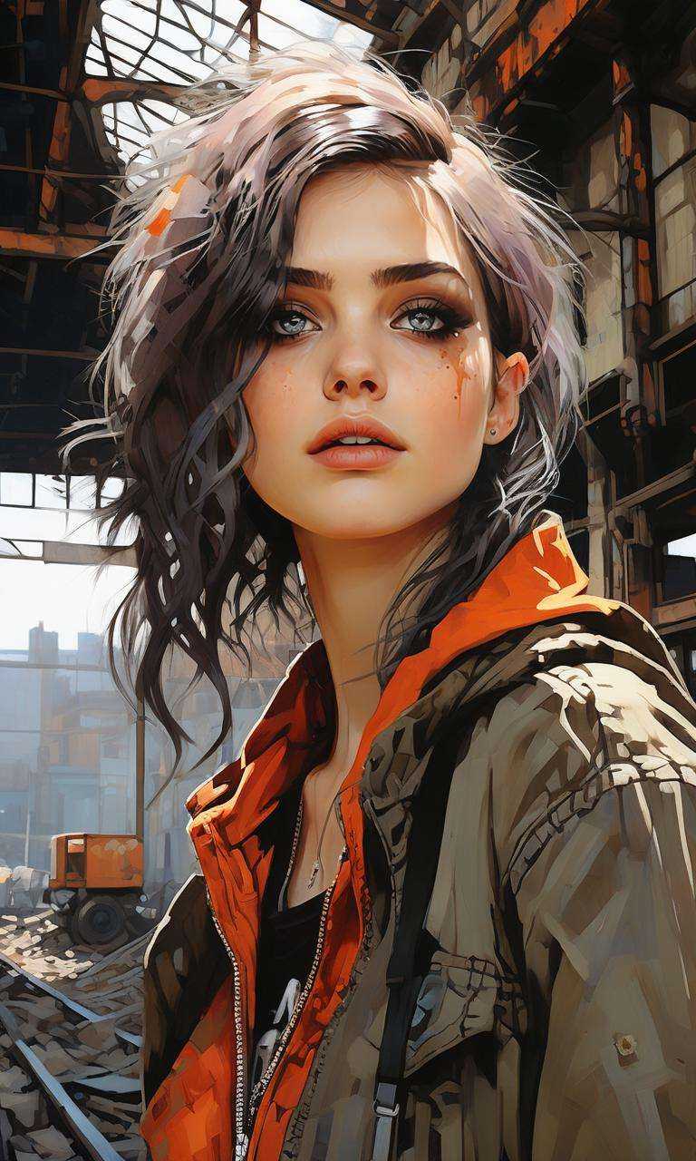 xsgb,<lora:xsgb:1>,((masterpiece)),((best quality)),8k,high detailed,ultra-detailed,intricate detail,Portrait,1girl,((Industrial urban decay)), ((Grunge fashion:1.1)), a gritty and expressive portrayal of a girl in grunge fashion, set against the backdrop of industrial urban decay, capturing the raw and rebellious spirit of urban youth
