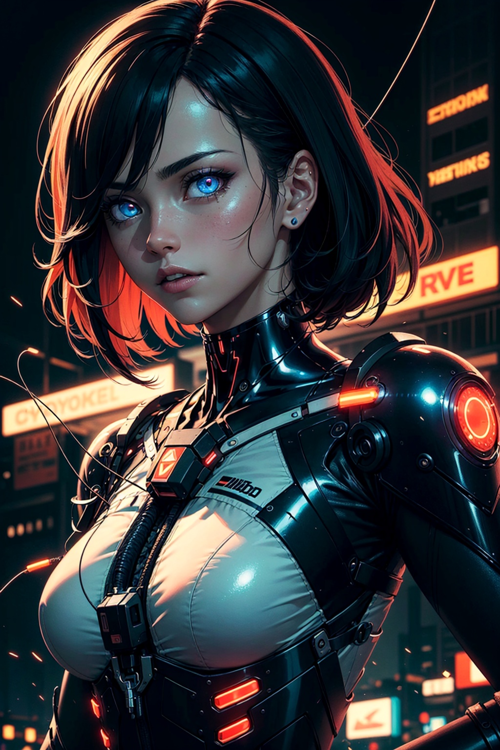 Girl with body of cyborg lady,  cybernetic jaw,  mechanical parts on Tensor.Art
