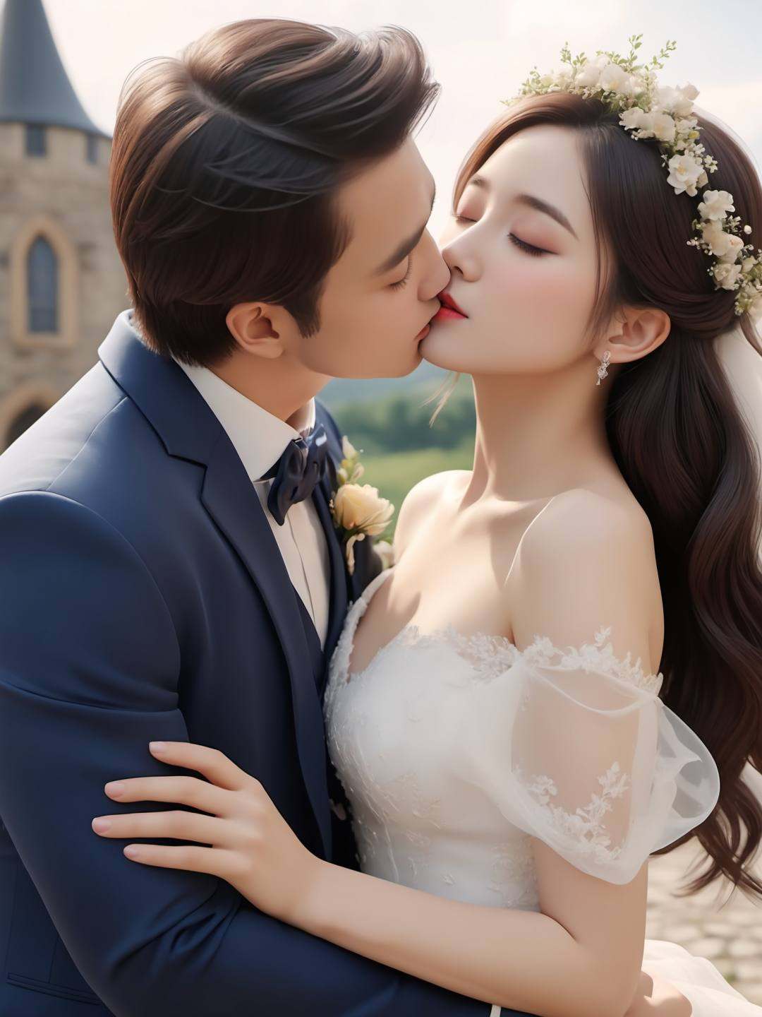 Film style, (a couple kissing), castle, wedding, colorful，Real skin texture,(English letter: LOVE)Clear hair, exquisite details, high detail, ultimate detail, ultimate texture, (realistic: 1.5), photos, Unreal Engine 5 rendering, 32k, ultra high definition,