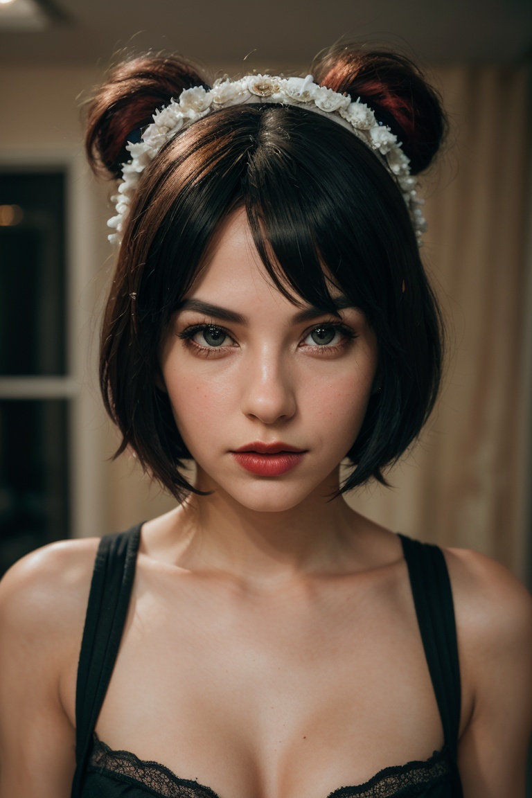 Capture a stunning (portrait) in RAW format,  featuring an (amazing body) adorned in a classic clown costume. The subject,...
