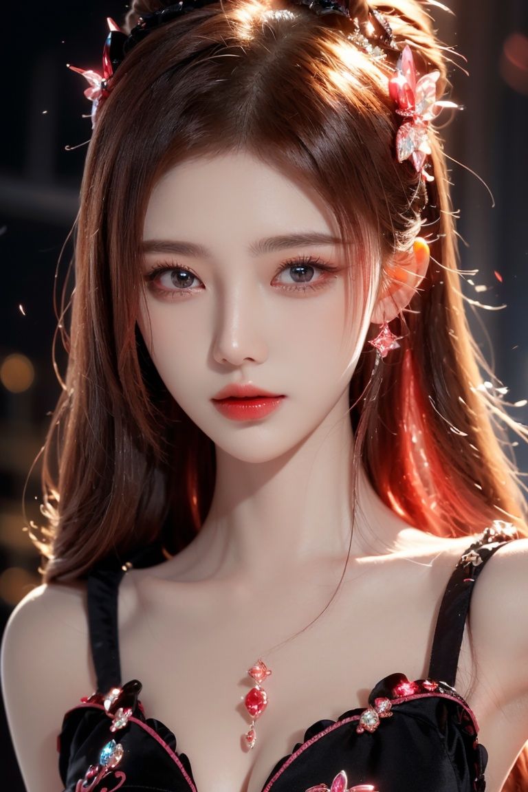  (aerial view,view of city),1girl flying in air,beautiful cute crystal girl in 26 years old, wearing crystal wear, the crystal is evil, black and pink and red glowing crystal, crystal pink hair, the power is every wear, she is evil but cute, the crystal is evil and glowing black and pink and red colors, detailed evil eyes,she has a serious expression and her lips are closed glowing crystal wear, (incredible details, cinematic ultra wide angle, depth of failed, hyper detailed, insane details, hyper realistic, high resolution, cinematic lighting, soft lighting, incredible quality, dynamic shot,,Hair with scenery,baiyueguangya,huliya,glint sparkle,1 girl,
