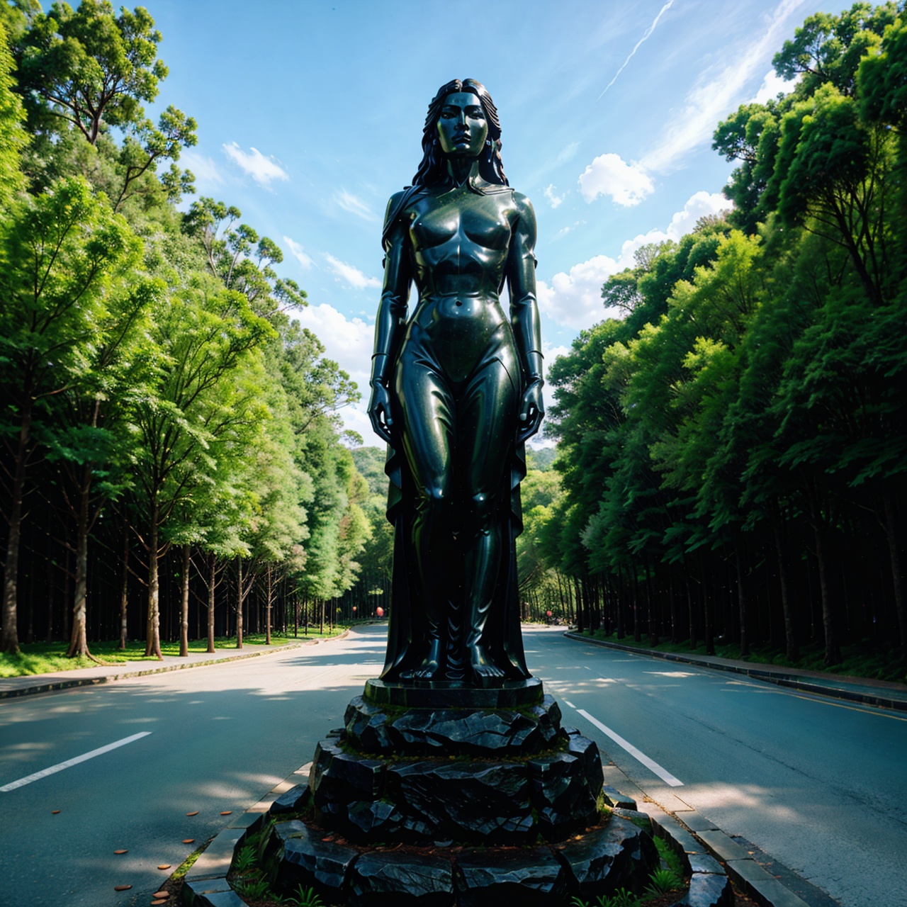 there is a large stone statue in the middle of a forest,  stone eyes,  movie still from 'thor' on Tensor.Art
