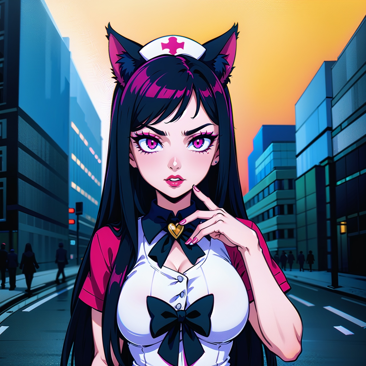 long hair,  low-tied long hair,  nurse cap on Tensor.Art