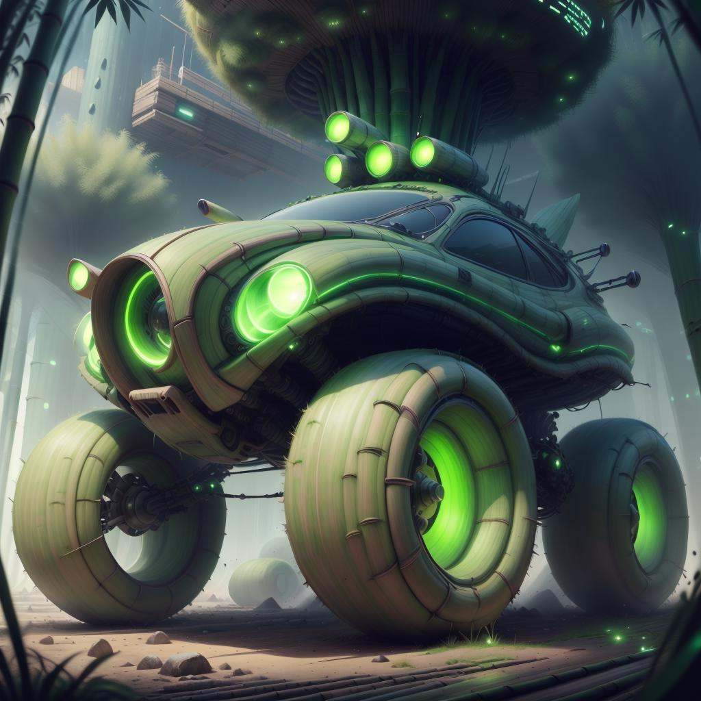 <lora:BambooTech-20:1>, bambootech , scifi, bamboo, fibers , ground vehicle, car