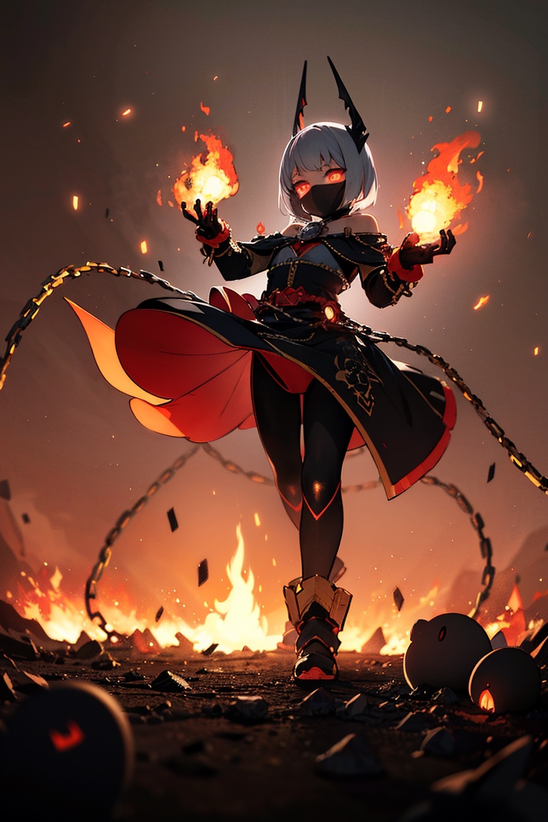A striking anime character,  shrouded in shadows and poised for battle,  stands against a deep crimson background adorned...