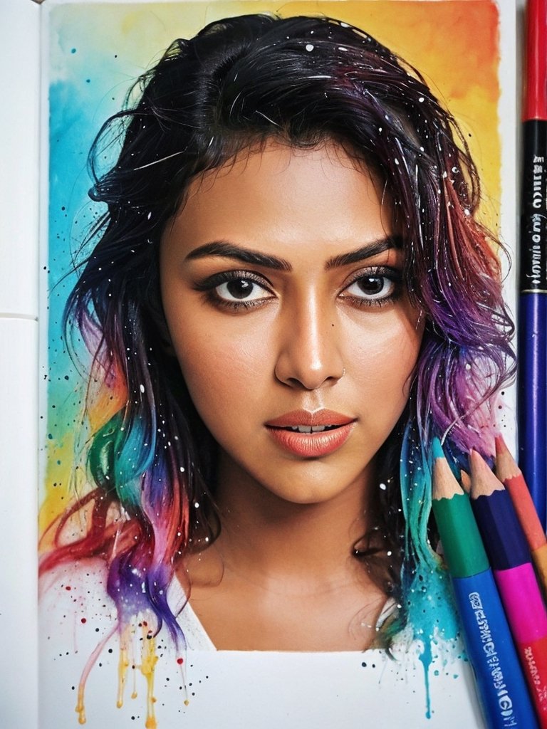 color pencil drawring of AmalaPaul,  beautiful,  stunning on Tensor.Art