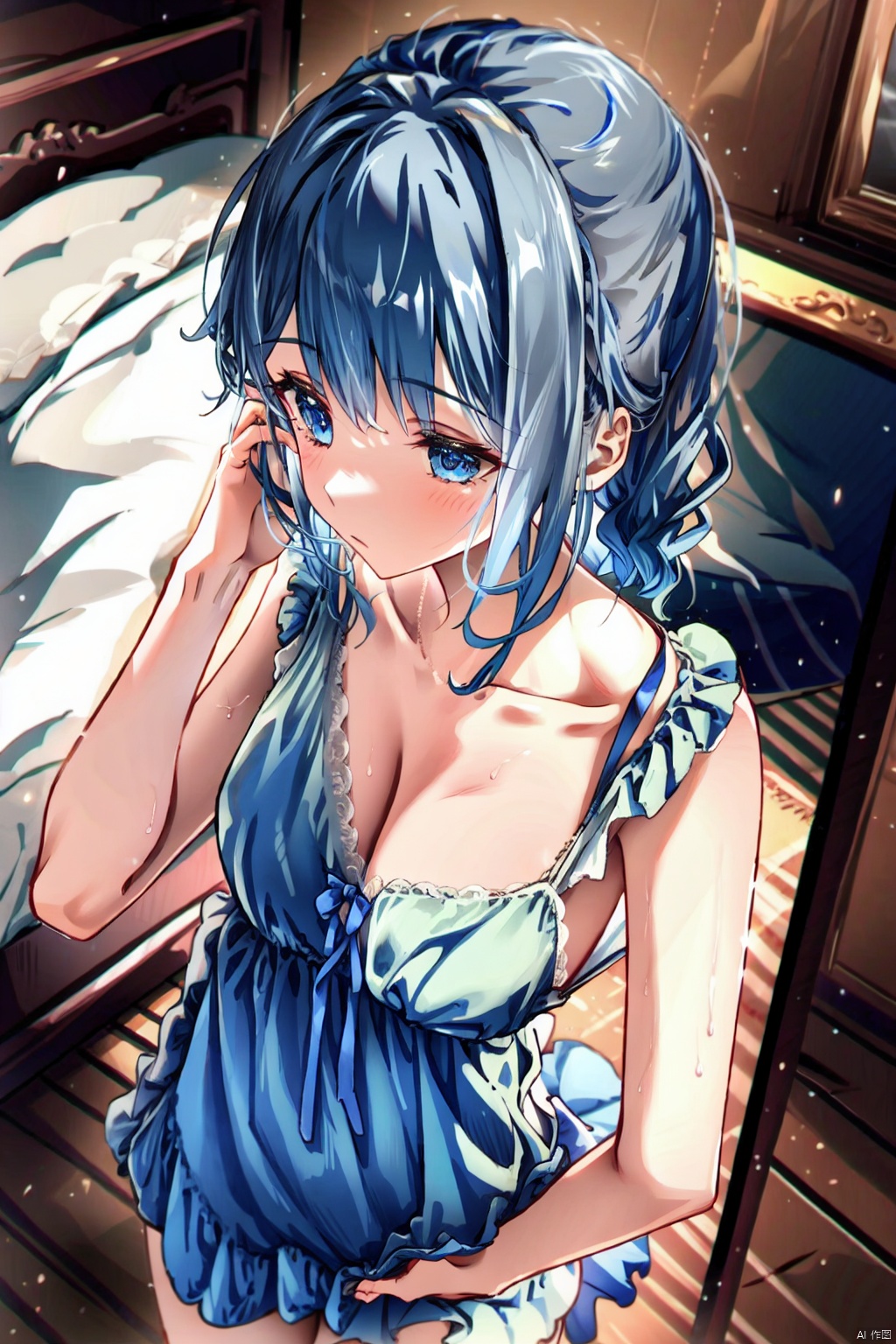 1girl,pajama,indoors,standing,bedroom,