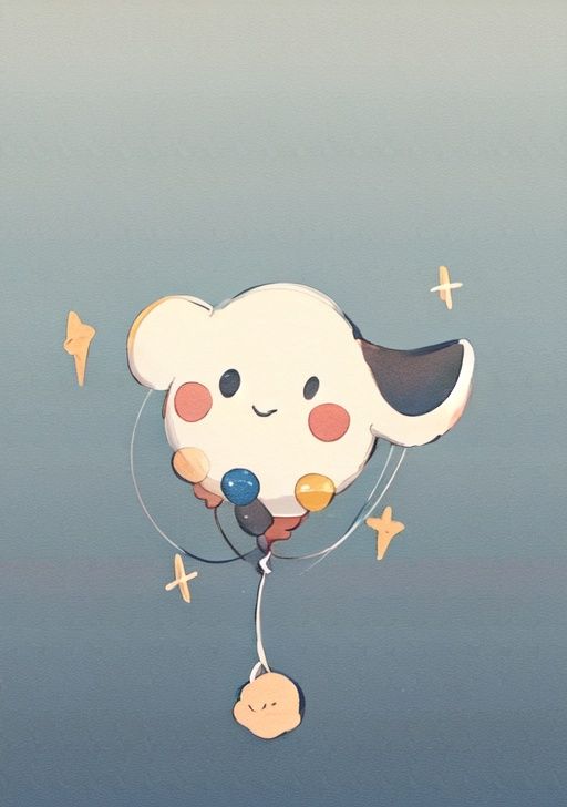 masterpiece, high quality,  balloon, gradient, gradient_background, no_humans, open_mouth, simple_background, smile, sparkle, star_\(symbol\), solo, white_background, closed_mouth, black_eyes, pokemon_\(creature\)<lora:Keai-000009:1>