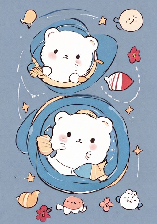 masterpiece, high quality,  arrow_\(symbol\), closed_eyes, cloud, comic, crescent, crescent_moon, full_moon, grey_background, moon, no_humans, open_mouth, seashell, shell, sky, speech_bubble, spoken_ellipsis, star_\(symbol\), starfish, starry_background, sun, thought_bubble, looking_at_viewer, simple_background, closed_mouth, flower, food, :3, blue_background, rabbit, animal_focus, rice, bear, food_focus, food_art<lora:Keai-000009:1>