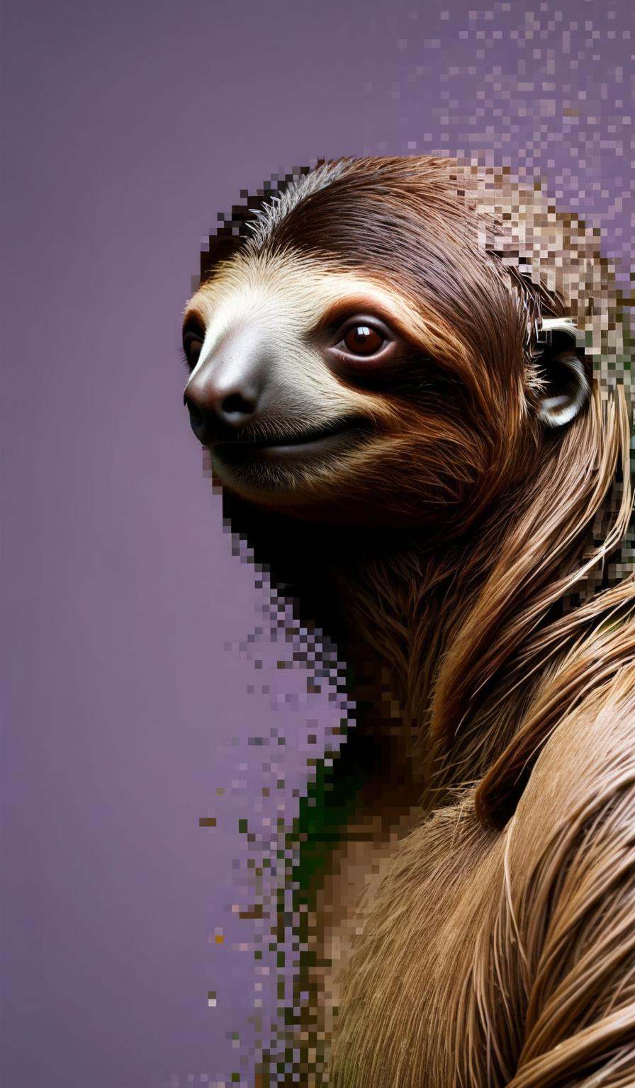 a sloth dissolving into pixels on Tensor.Art