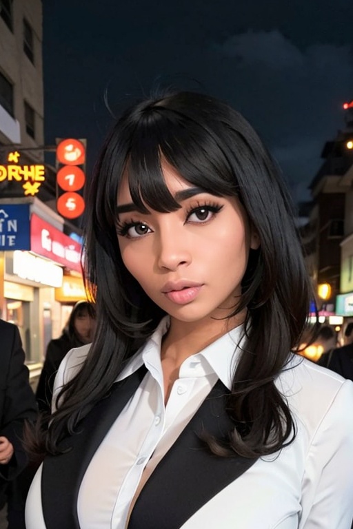 a woman posing on the street corner with black blazer on and white shirt on,  best quality,  1girl on Tensor.Art