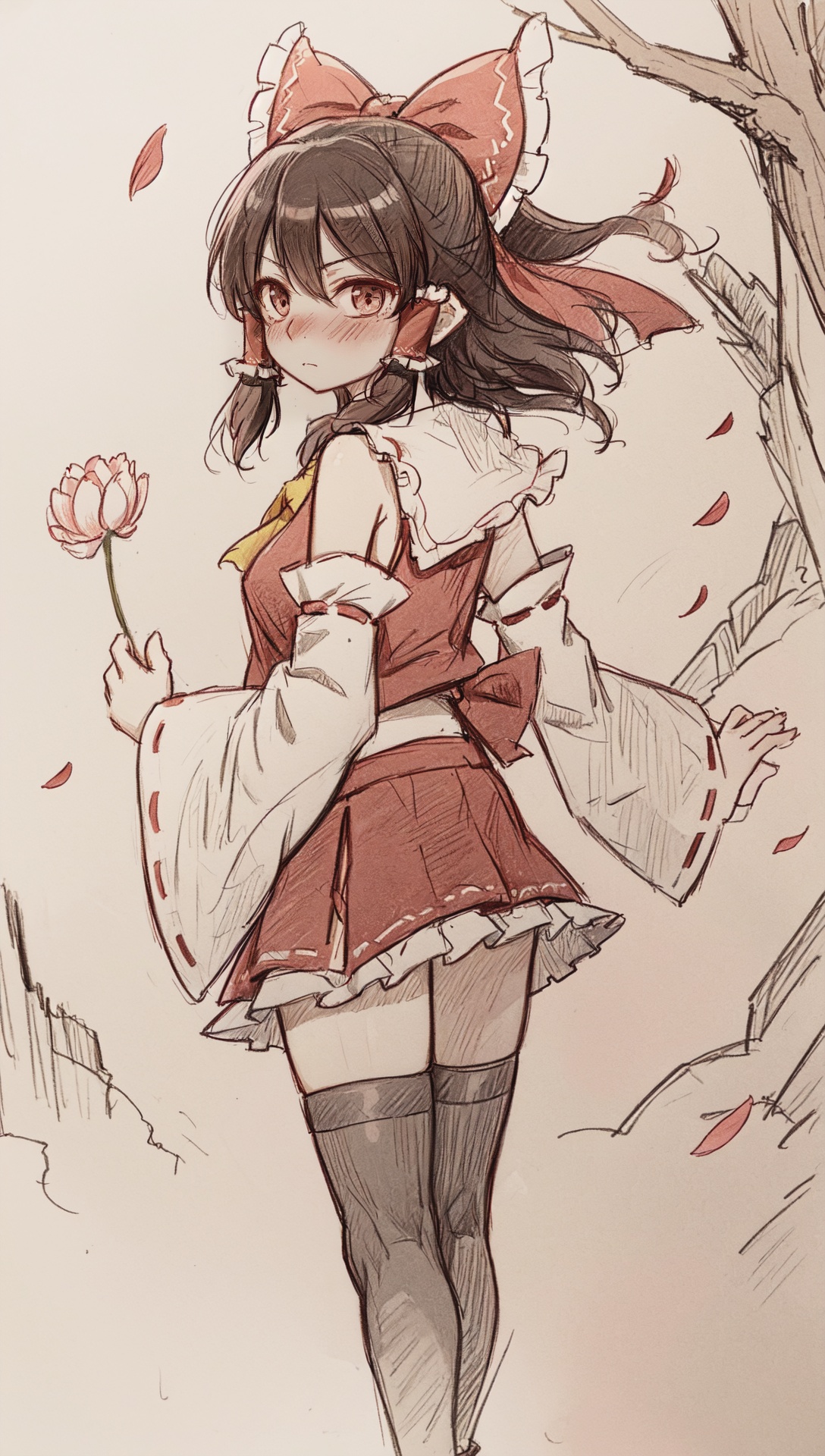 hakurei reimu,  detached sleeves,  hair bow on Tensor.Art