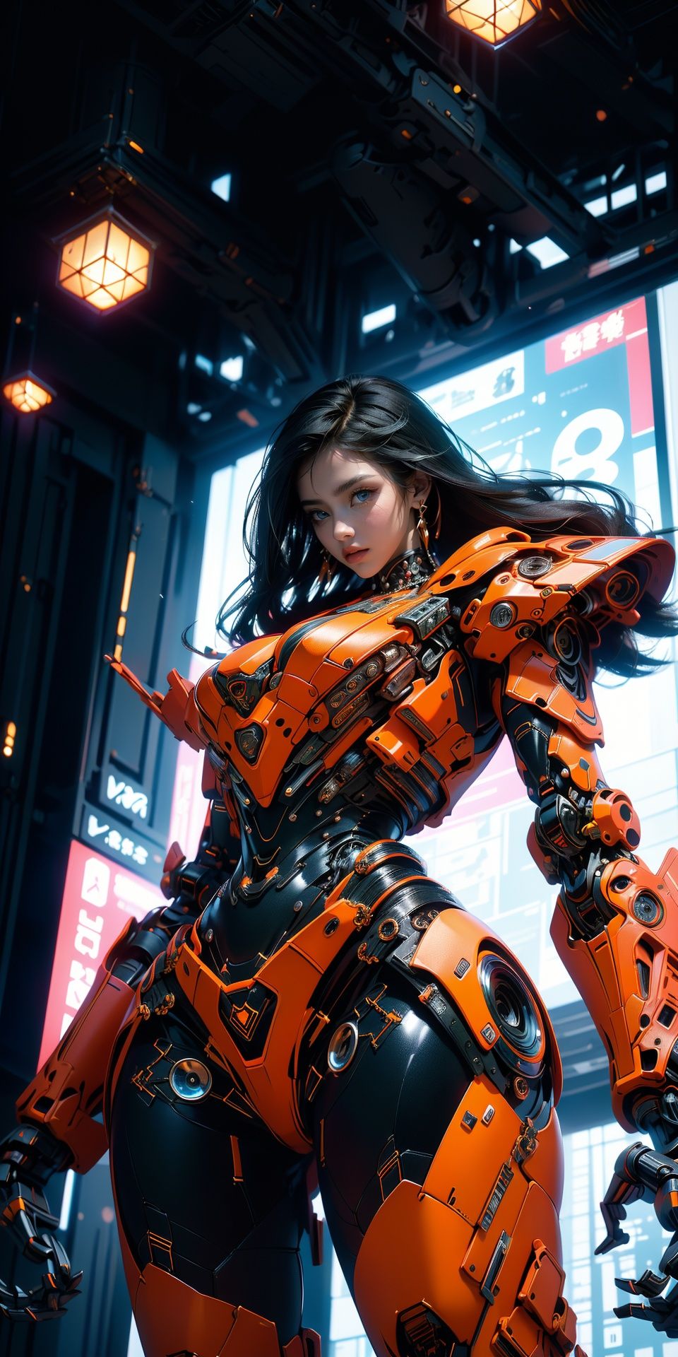 1girl, parted lips, hair blowing in wind, open hand, machinery, Mecha, science fiction, machinery armor, Metallic luster, electroplated, clothes sign, Mars, spaceship, floating cannon, hexagon, (from below:1.2), glow, backlighting, (background blur:1.2), cinematic lighting, Low illumination, VHS-style, (masterpiece:1.3), (best quality:1.1), intricate detailed, (Hyperrealistic:1.1), (realistic details:1.1), highly detailed, (the text on the cover should be bold and attention-grabbing, with the title of the magazine and a catchy headline:1.4), , ,ROBORT