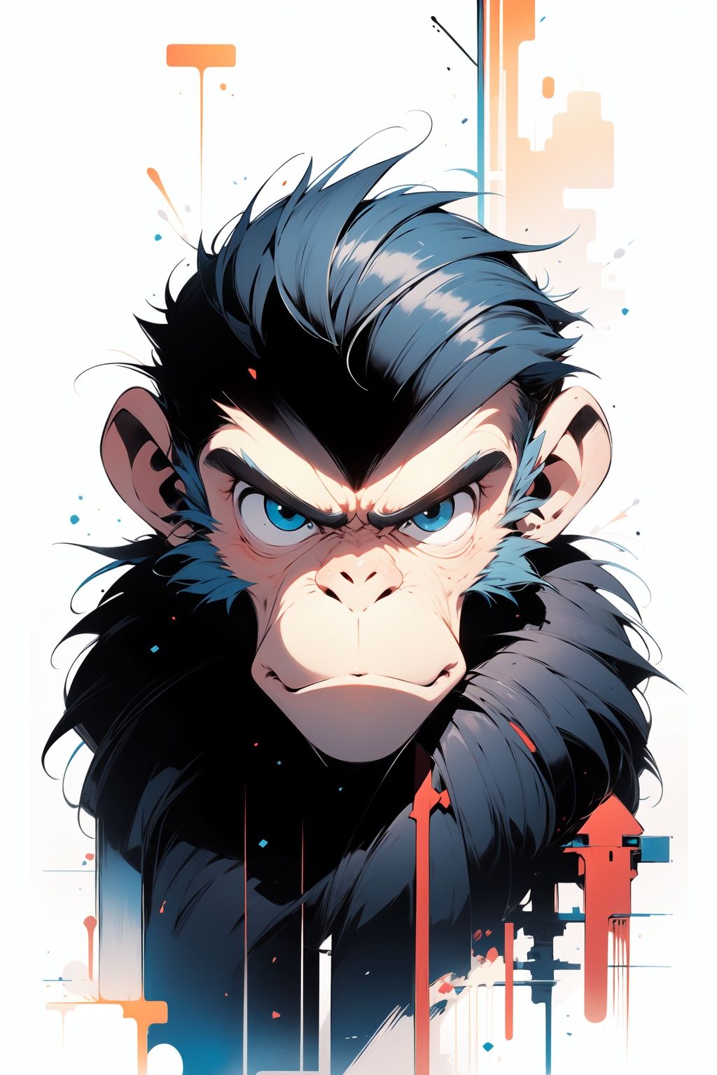 zzz,  solo,  looking at viewer,  white background,  monkey boy,  simple background,  blue eyes,  closed mouth,  male focus,  straight-on,  frown,  fangs,  portrait,  serious,  upper body,  v-shaped eyebrows, <lora:EMS-84940-EMS:1.000000>