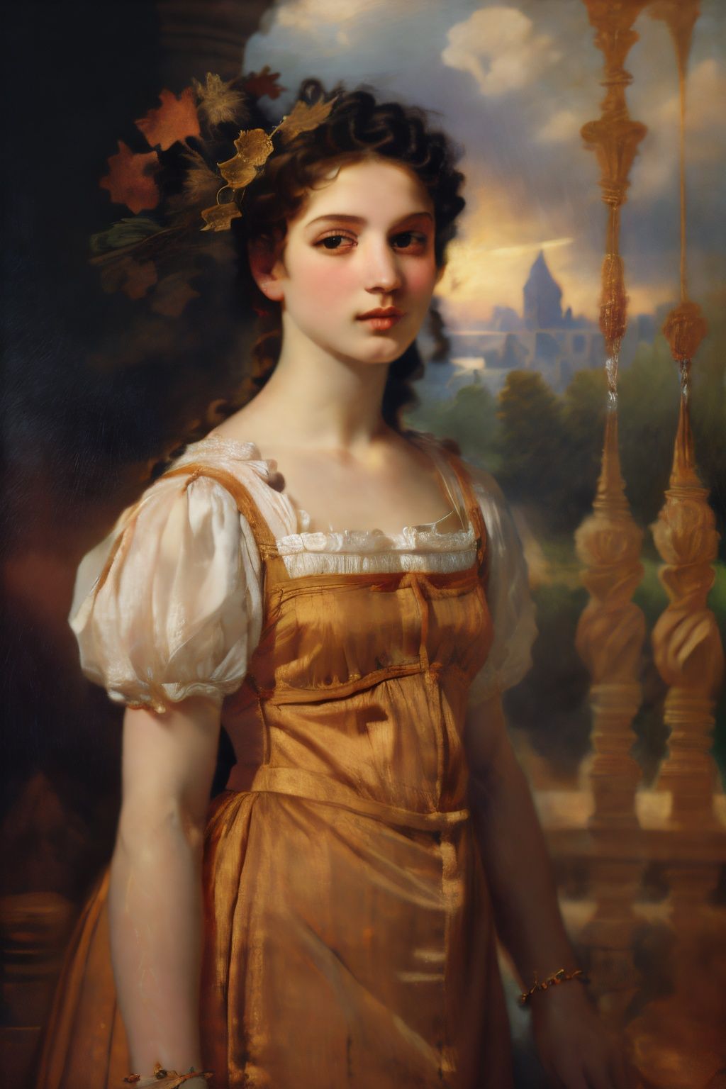  Raphael,a beautiful girl, perfect face, full body, victorian era, noble dress, complicated decoration,
spelling, talking, smiling, arms behind back, soft rim light, beautiful detailed sky, Adonna Khare, masterpiece, ultra high res, high quality, 4k, (photorealistic:1.2), photo,
,Renaissance