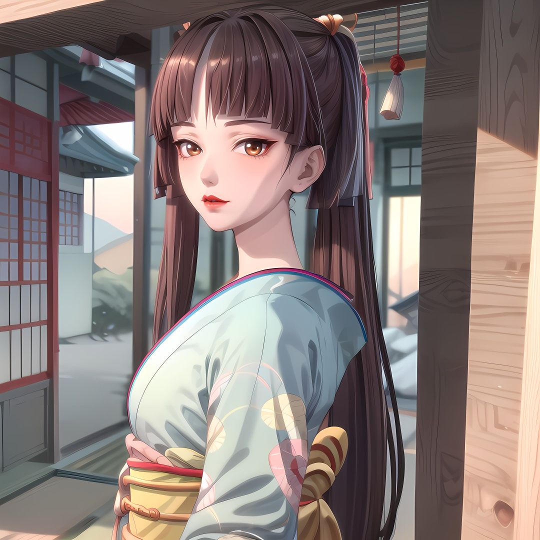 yuanshen,1girl,solo,brown eyes,brown hair,red lips,very long hair,bangs,looking at viewer,makeup,japanese clothes,kimono,lipstick,blunt bangs,portrait,green kimono,closed mouth,<lora:add_detail:0.5>,<lora:epiNoiseoffset_v2:0.5>,<lora:EnvyBetterHands LoCon_beta2:1>,perfect hands,<lora:阿离1:0.8>,mature female,