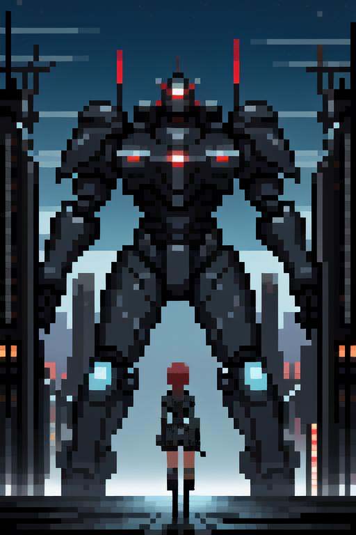 a woman with black armored uniform,  futuristic,  giant robot on Tensor.Art