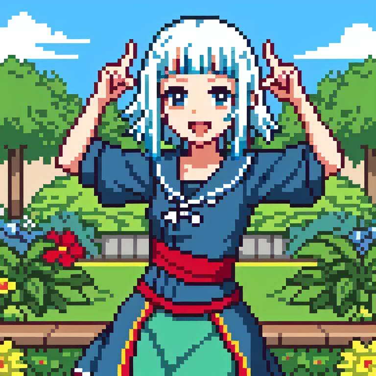 gawr gura dancing,  garden background,  blue sky on Tensor.Art