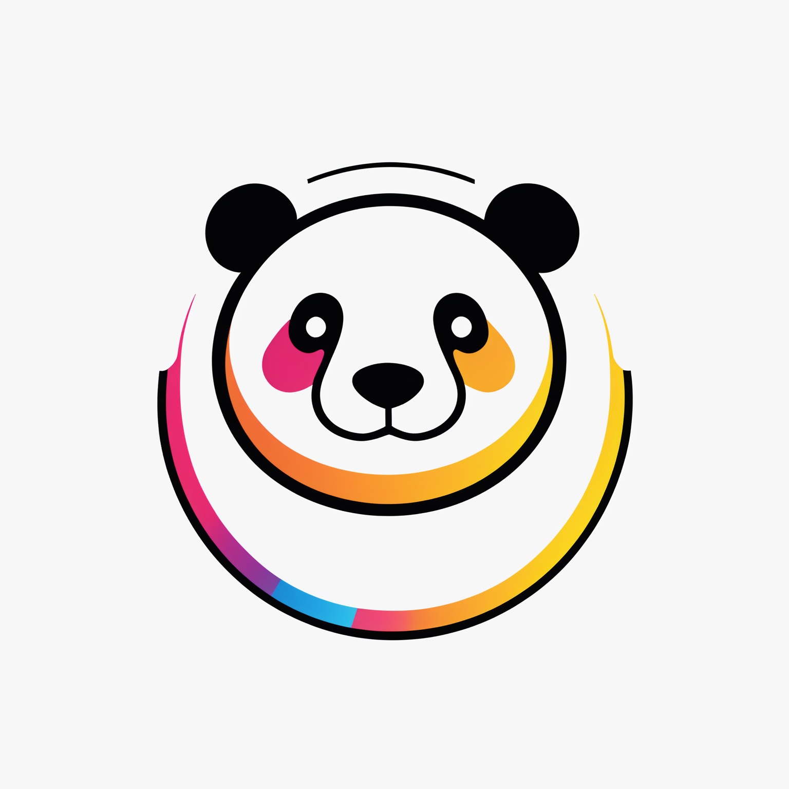 vector illustration, flat design, black outlined panda logo, simple design elements, colorful palette, abstract background, high quality, ultra-detailed, professional, modern style, eye-catching emblem, creative composition, sharp lines and shapes, stylish and clean, appealing to the eye, striking visual impact, playful and dynamic, crisp and vibrant colors, vivid color scheme, attractive contrast, bold and minimalistic, artistic flair, lively and energetic feel, catchy and memorable design, versatile and scalable graphics, modern and trendy aesthetic, fluid and smooth curves, professional and polished finish, artistic elegance, unique and original concept