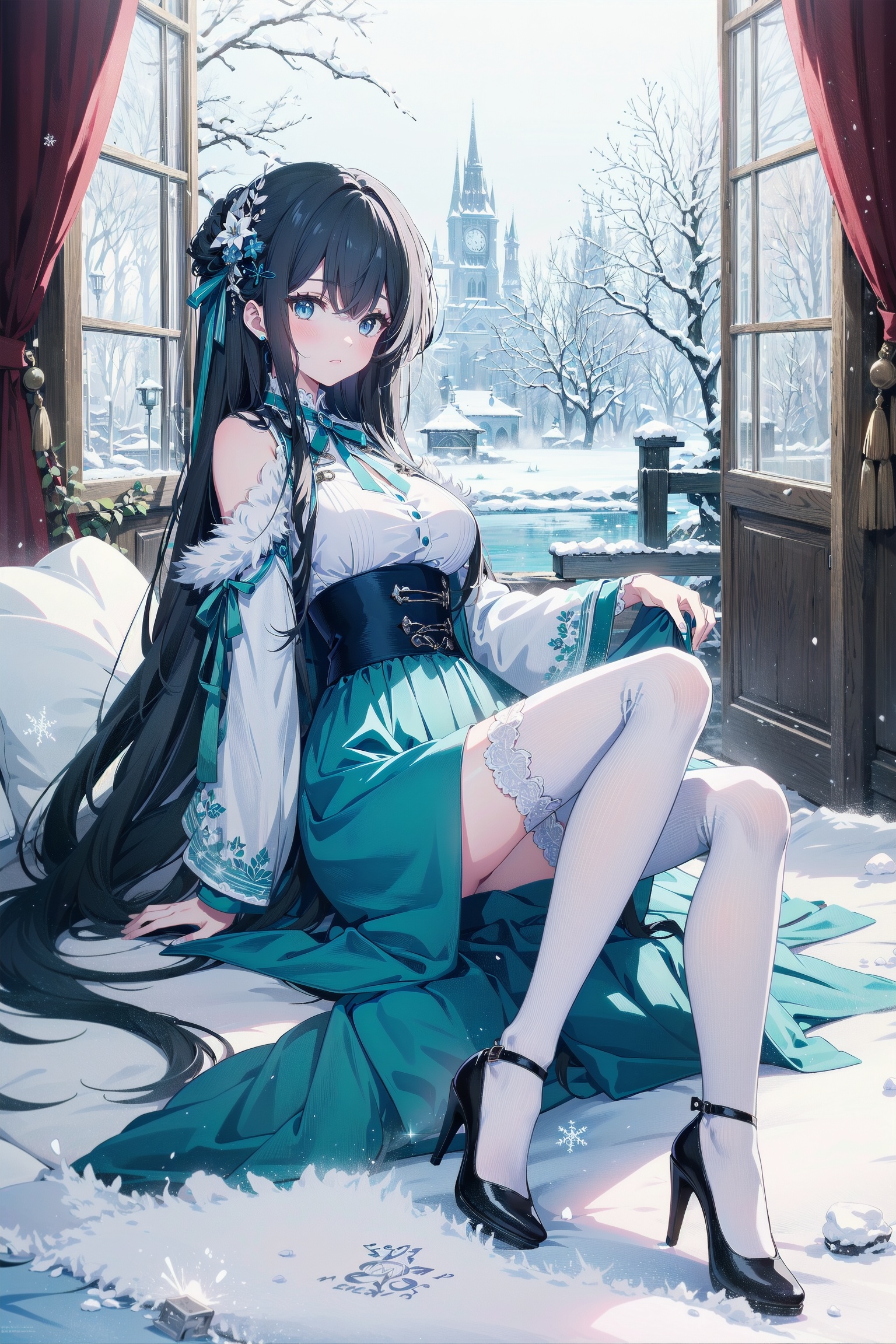 1girl,  beautiful blue long dress,  long hair on Tensor.Art