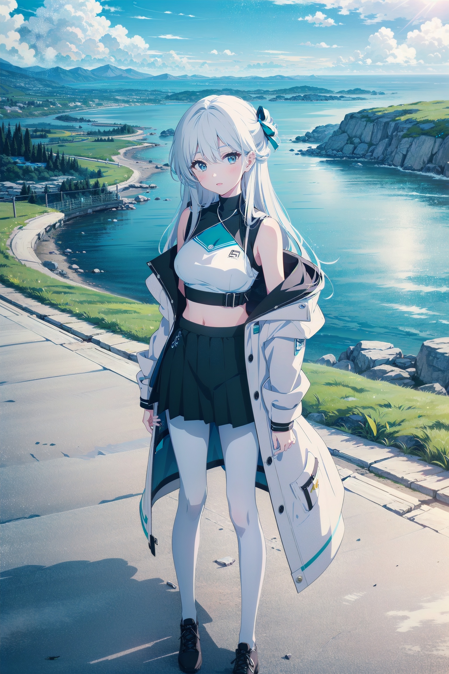 1girl,  long hair,  black crop top arm sleeveless on Tensor.Art