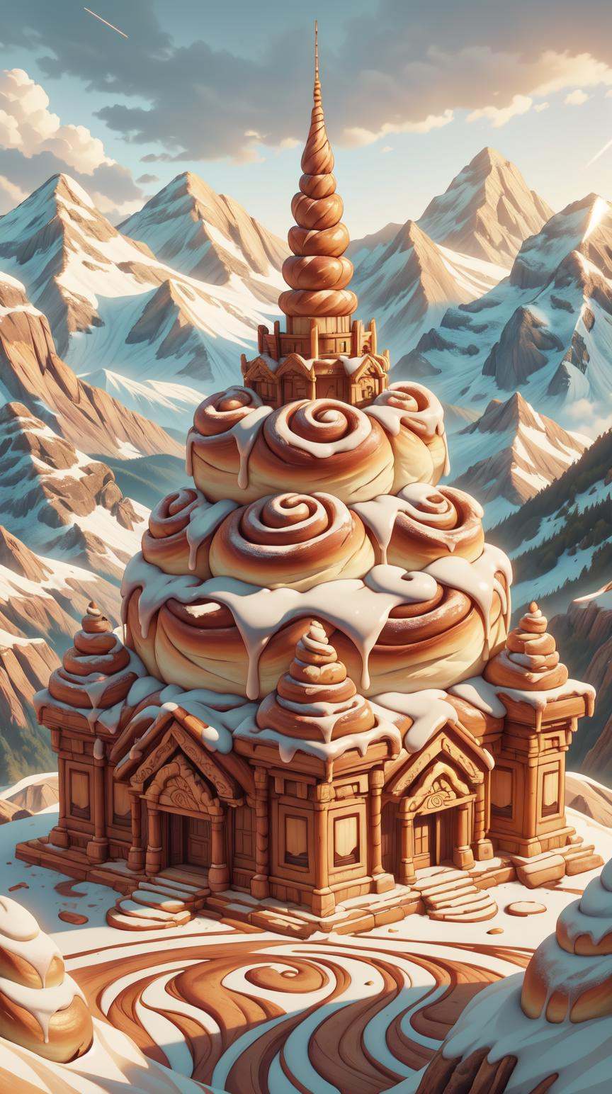 CinnamonBunStyle a mountain top temple bathed in golden enchanted light on Tensor.Art